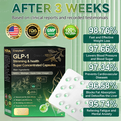 When used together with CrazyLeaf® GLP-1 Super Concentrated Capsules, the effect is boosted by up to 2 times! Purchase now and enjoy a limited-time 50% special discount, helping you achieve your weight loss and health goals faster!